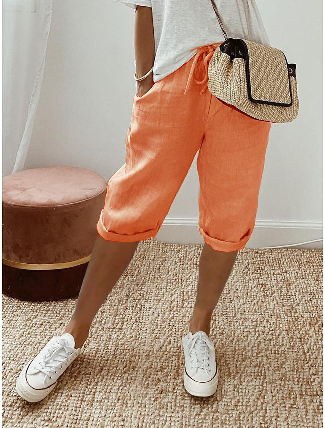 Lena - Chic Cotton-Linen Capri Trousers