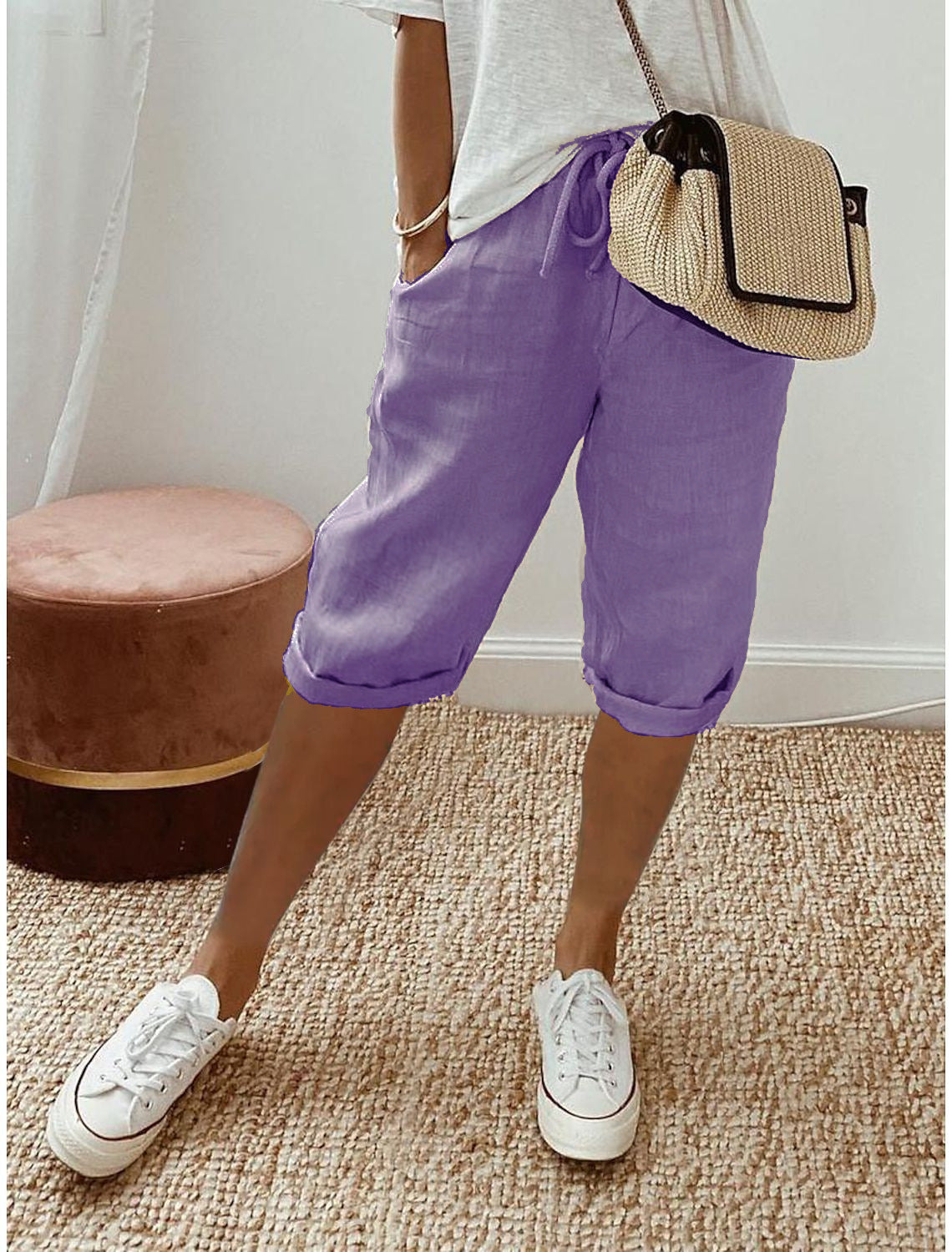 Lena - Chic Cotton-Linen Capri Trousers