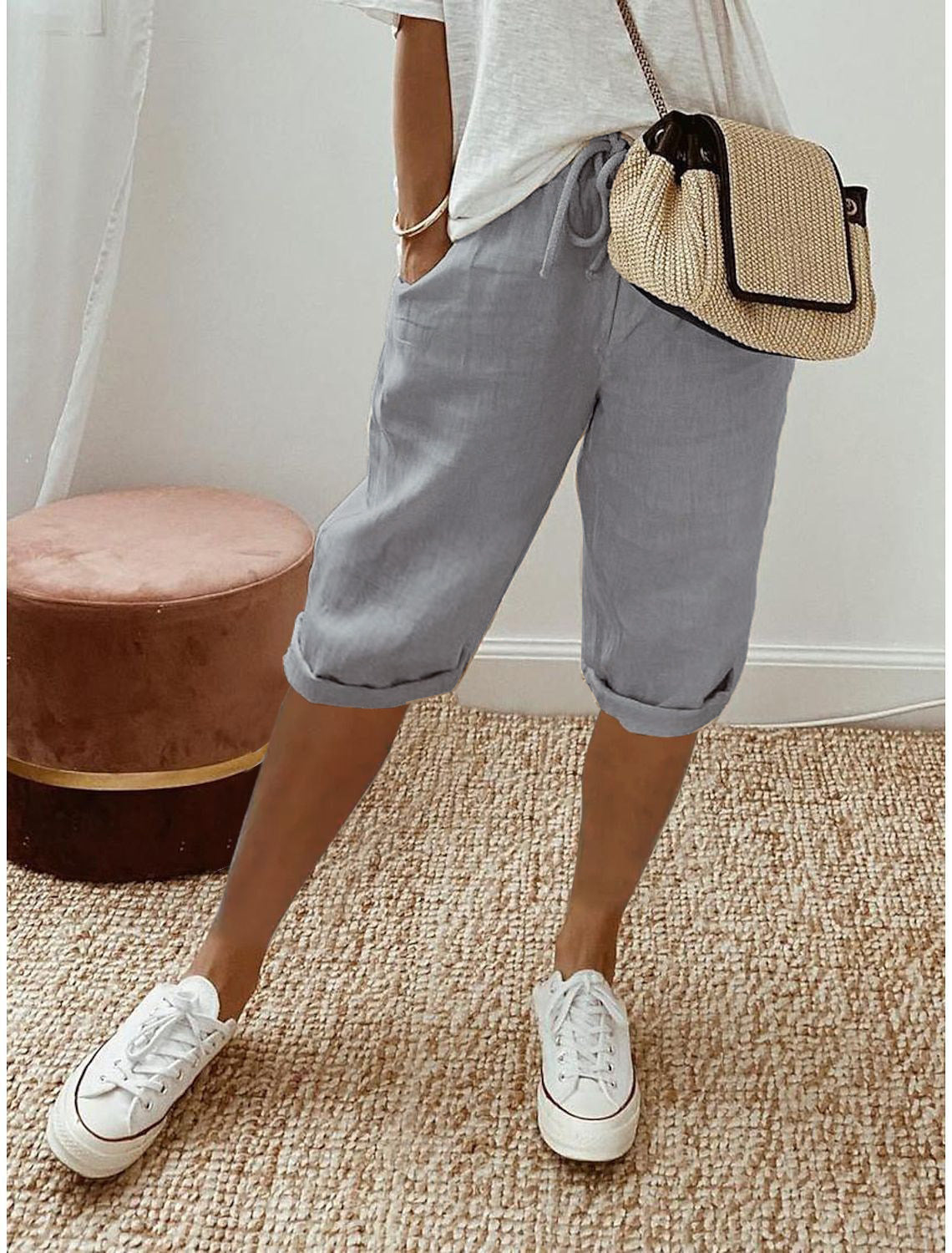 Lena - Chic Cotton-Linen Capri Trousers