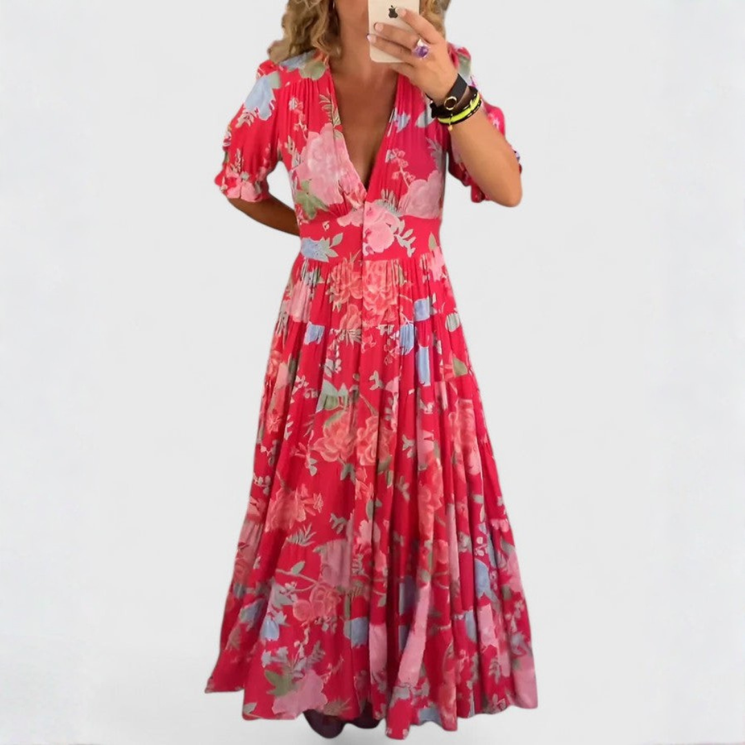 Lila™ | Graceful Floral V-Neck Dress