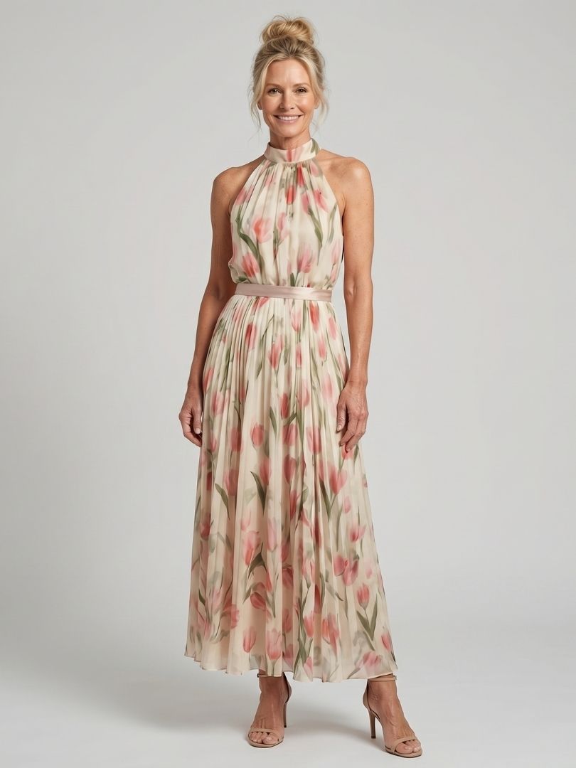 Lily™ | Chic Floral Halter Midi Dress