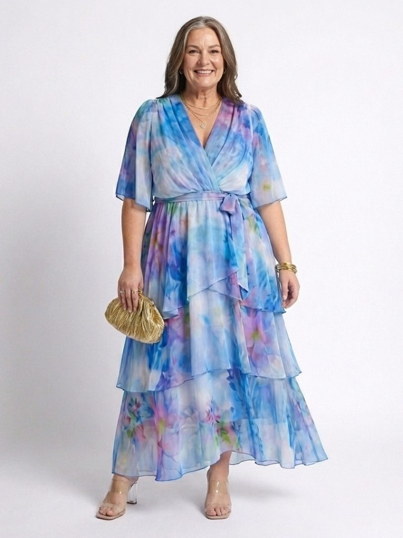 Calista™ | Sheer Layered V-Neck Maxi Dress for Effortless Elegance