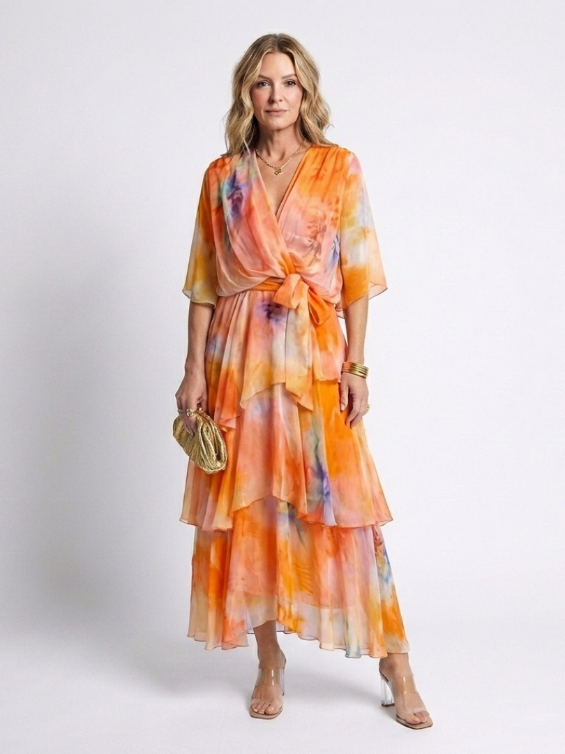 Calista™ | Sheer Layered V-Neck Maxi Dress for Effortless Elegance