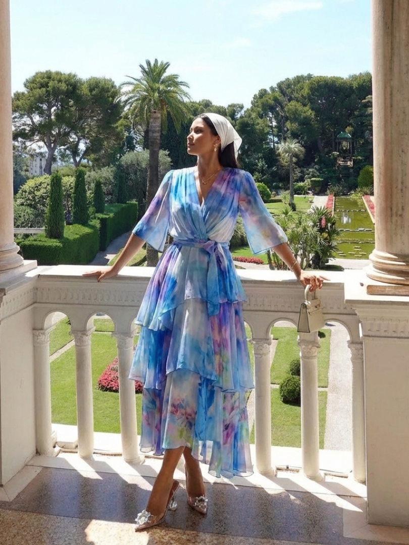 Calista™ | Sheer Layered V-Neck Maxi Dress for Effortless Elegance