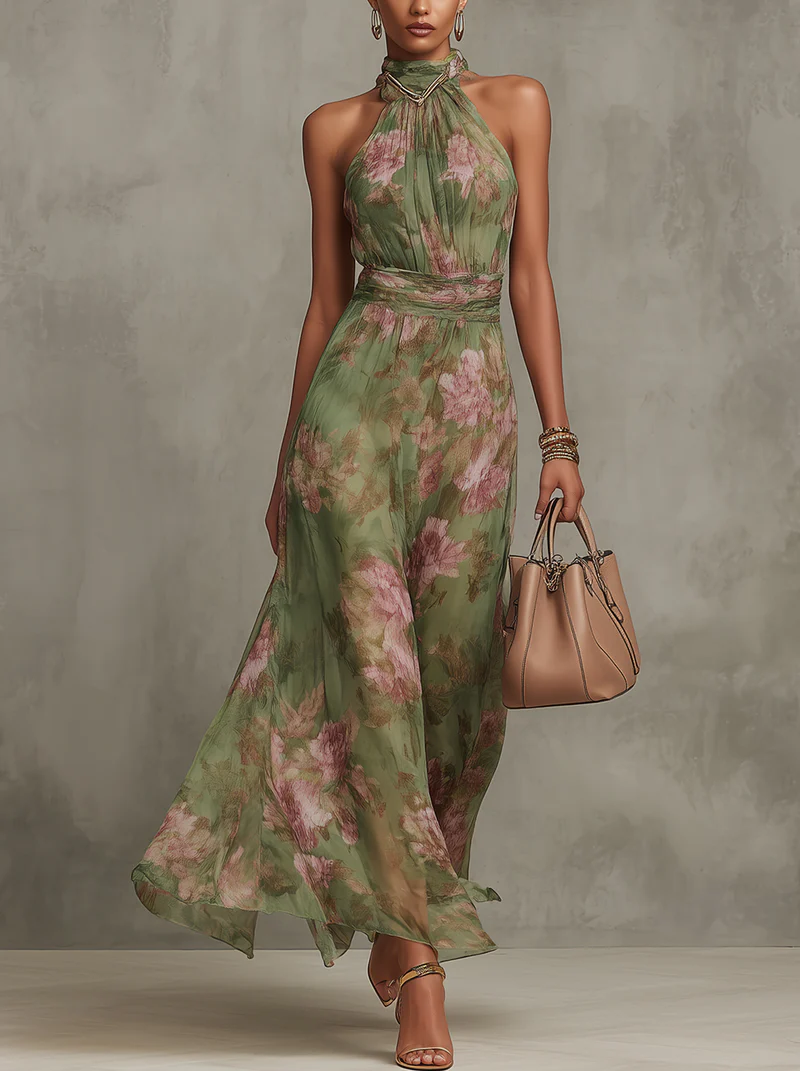 Livia™ | Exquisite Floral Halter Maxi Dress for Effortless Elegance
