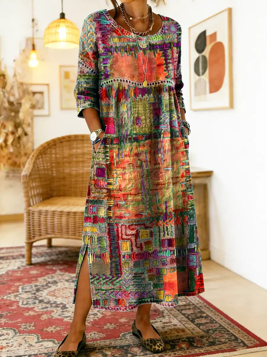 Clara - Chic Denim Dress with Ethnic Flair