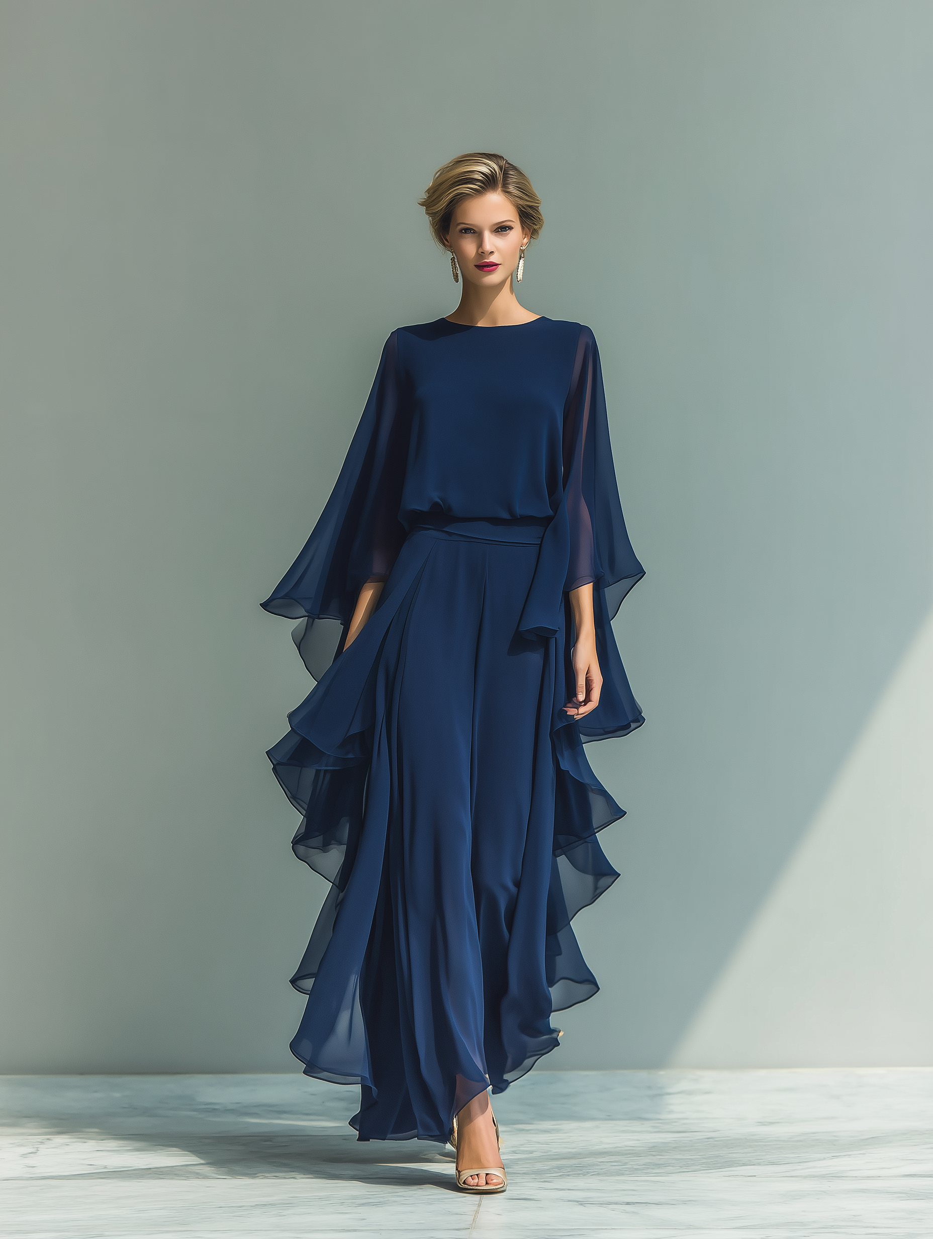 Lila™ | Luxurious Navy Chiffon Ruffle Set