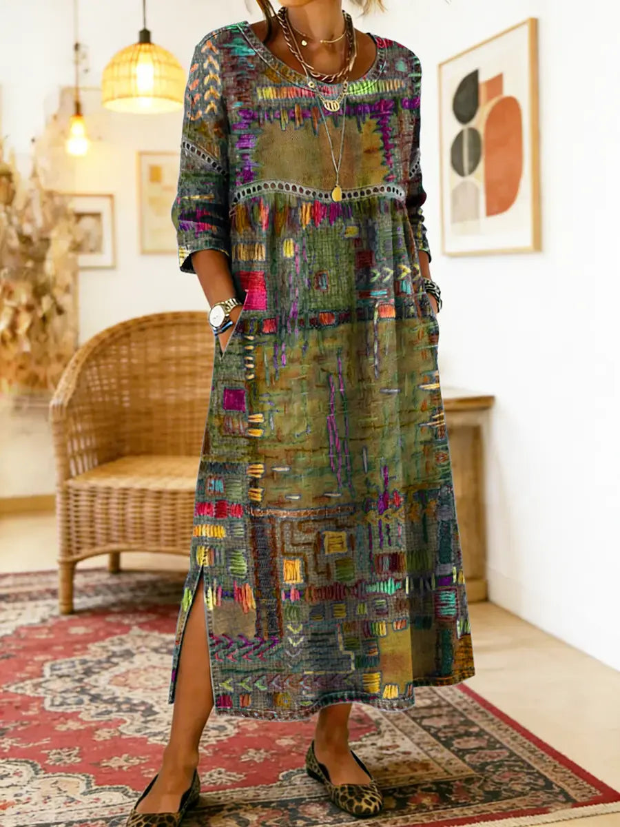 Clara - Chic Denim Dress with Ethnic Flair