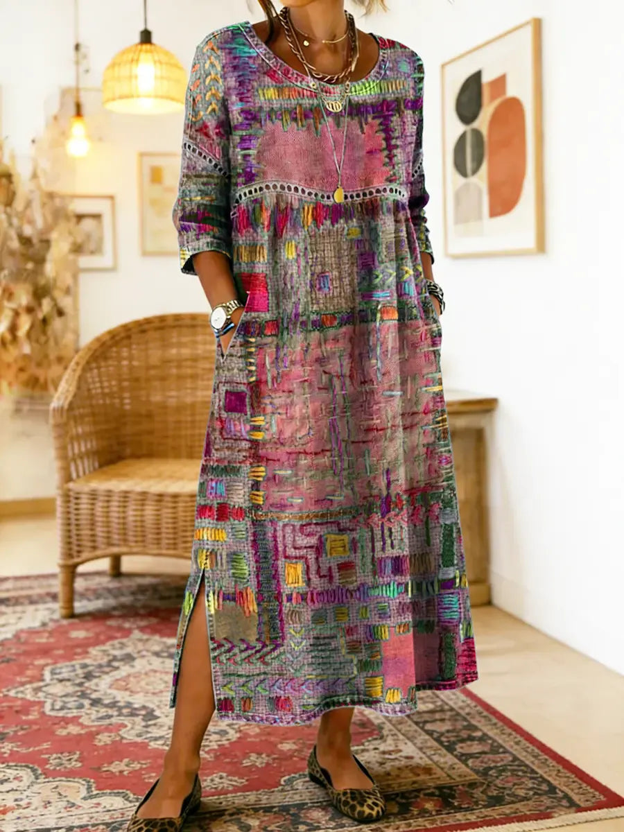 Clara - Chic Denim Dress with Ethnic Flair