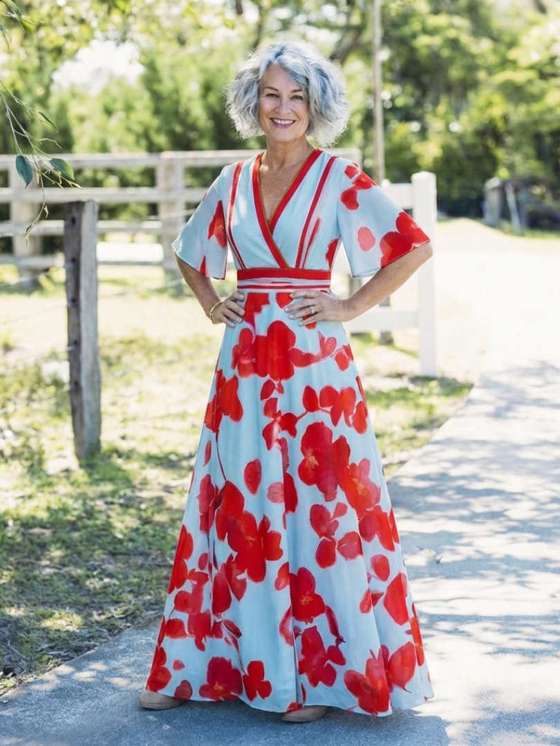 Corinne™ | Floral V-Neck Dress for Effortless Elegance