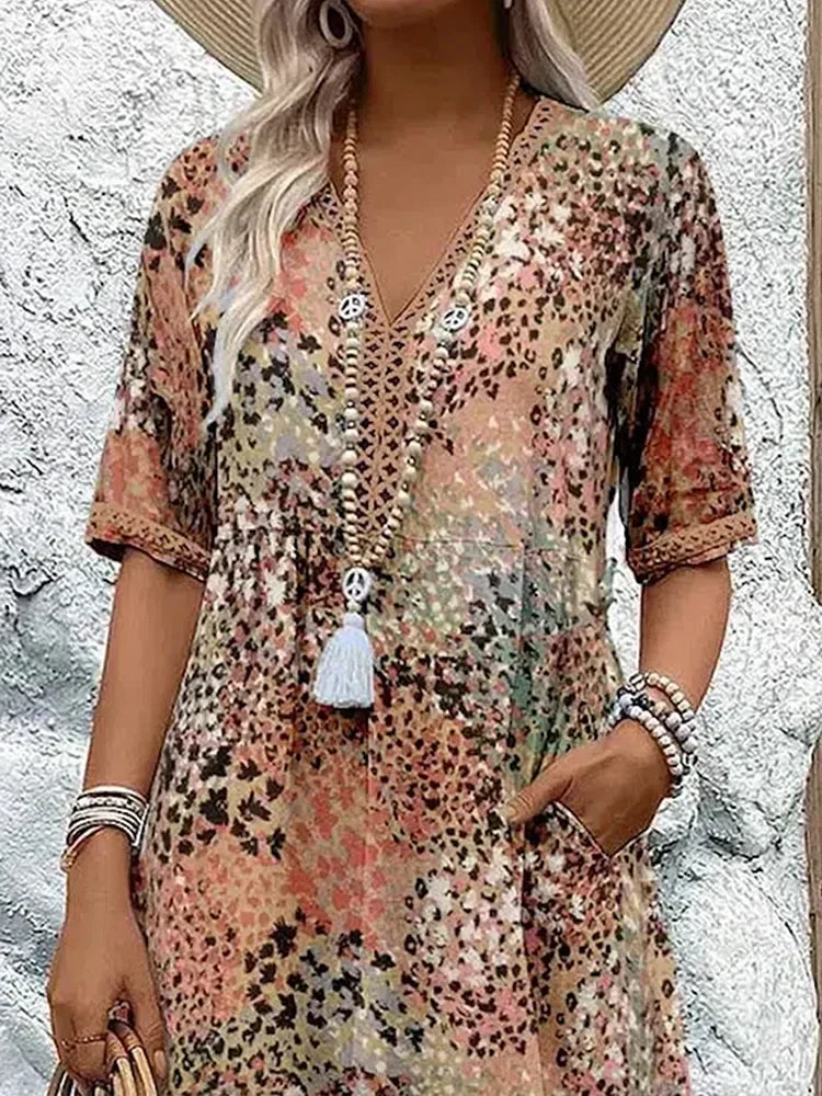 Isabella™ | Chic V-Neck Printed Dress