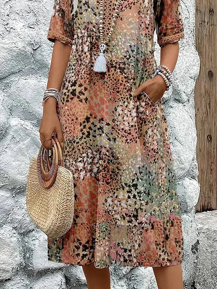 Isabella™ | Chic V-Neck Printed Dress