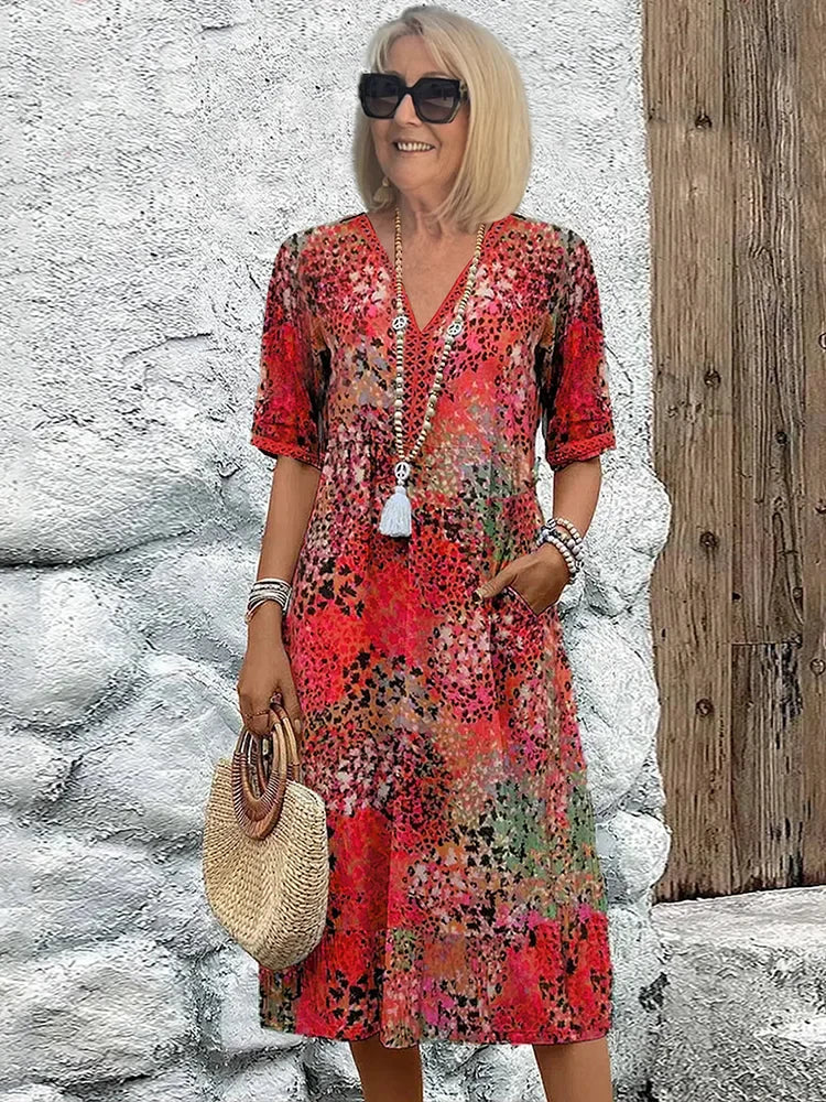 Isabella™ | Chic V-Neck Printed Dress