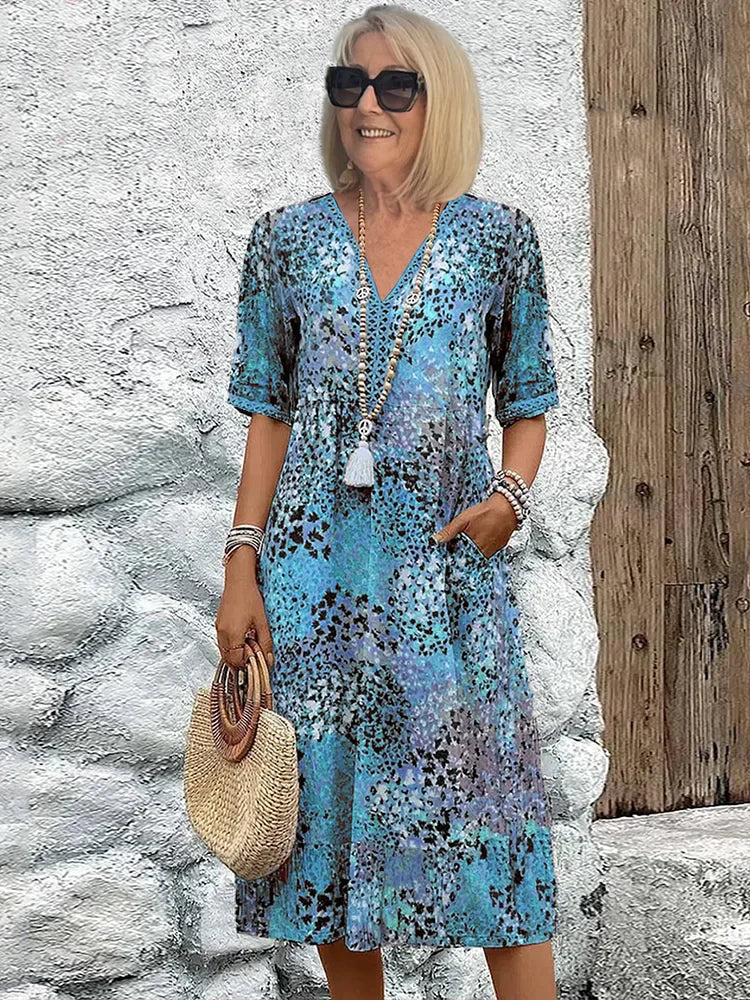 Isabella™ | Chic V-Neck Printed Dress