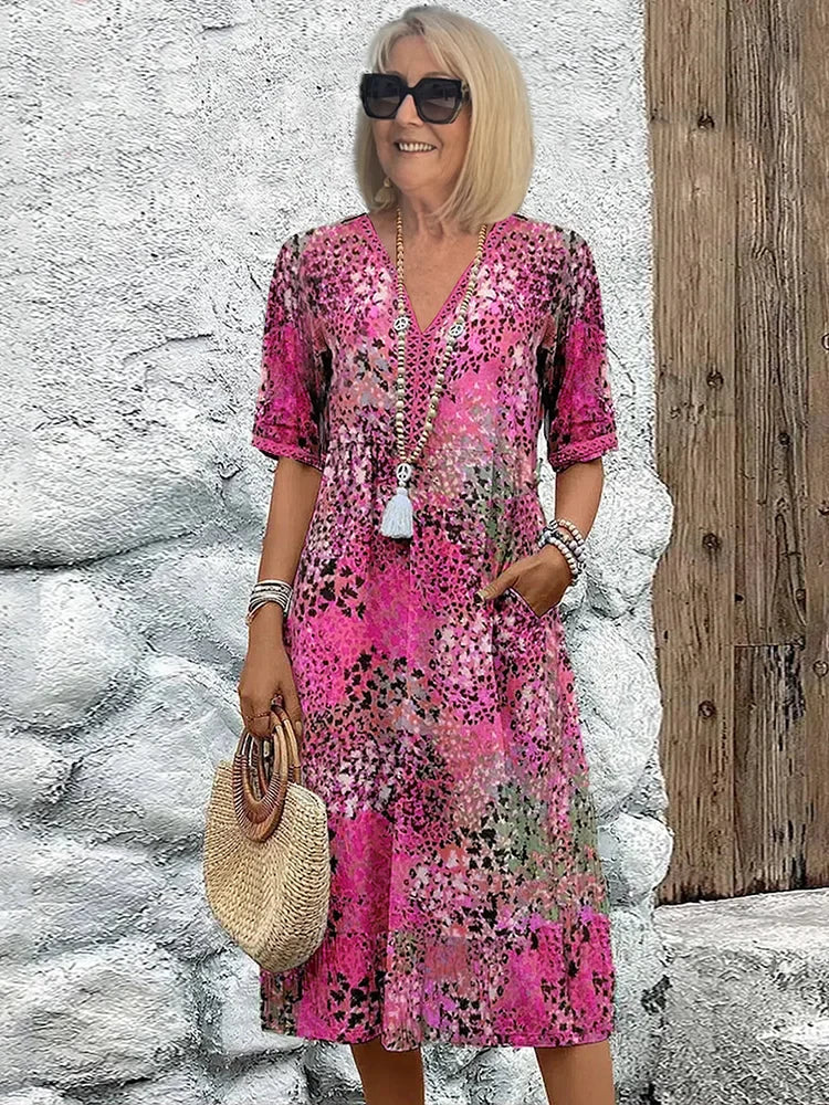 Isabella™ | Chic V-Neck Printed Dress