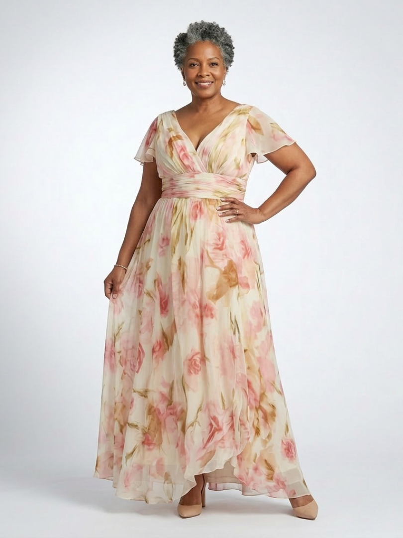 Elena™ | Floral V-Neck Dress for Effortless Elegance