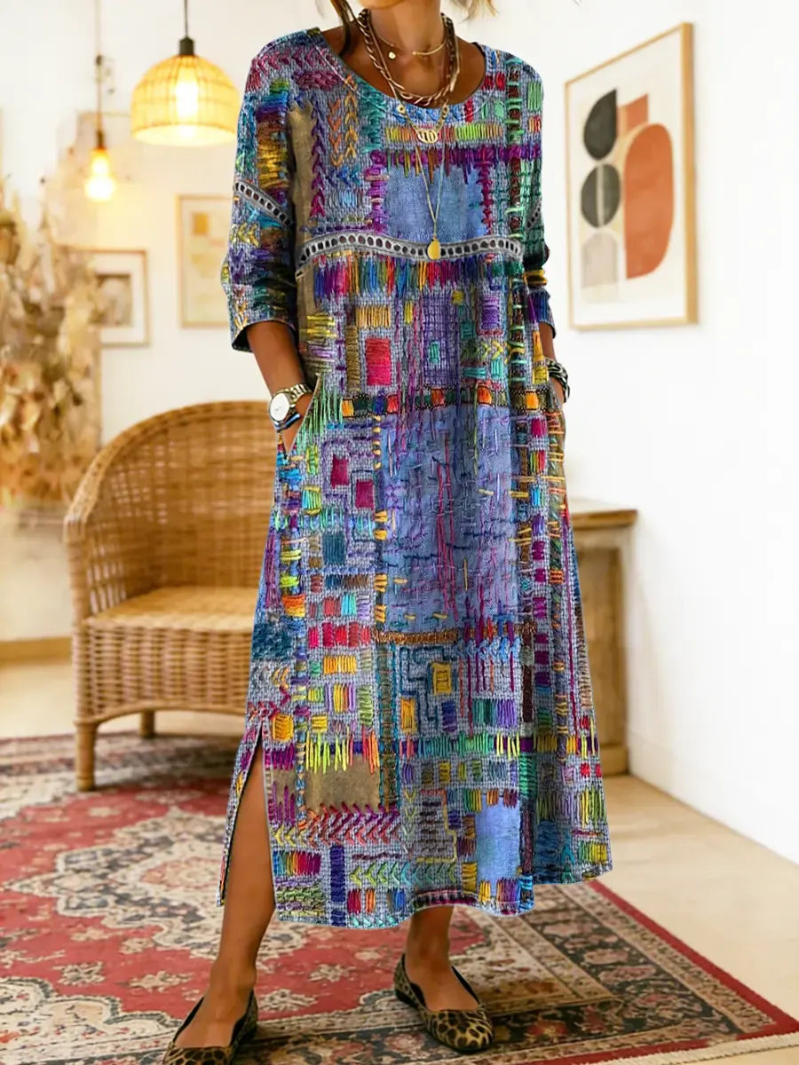 Clara - Chic Denim Dress with Ethnic Flair