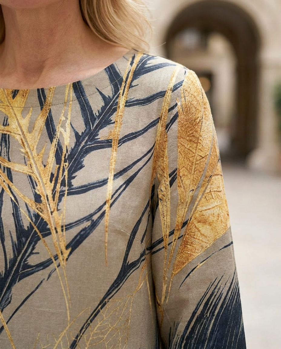 Rowena™ | Chic Botanical Midi Dress in Luxe Fabric