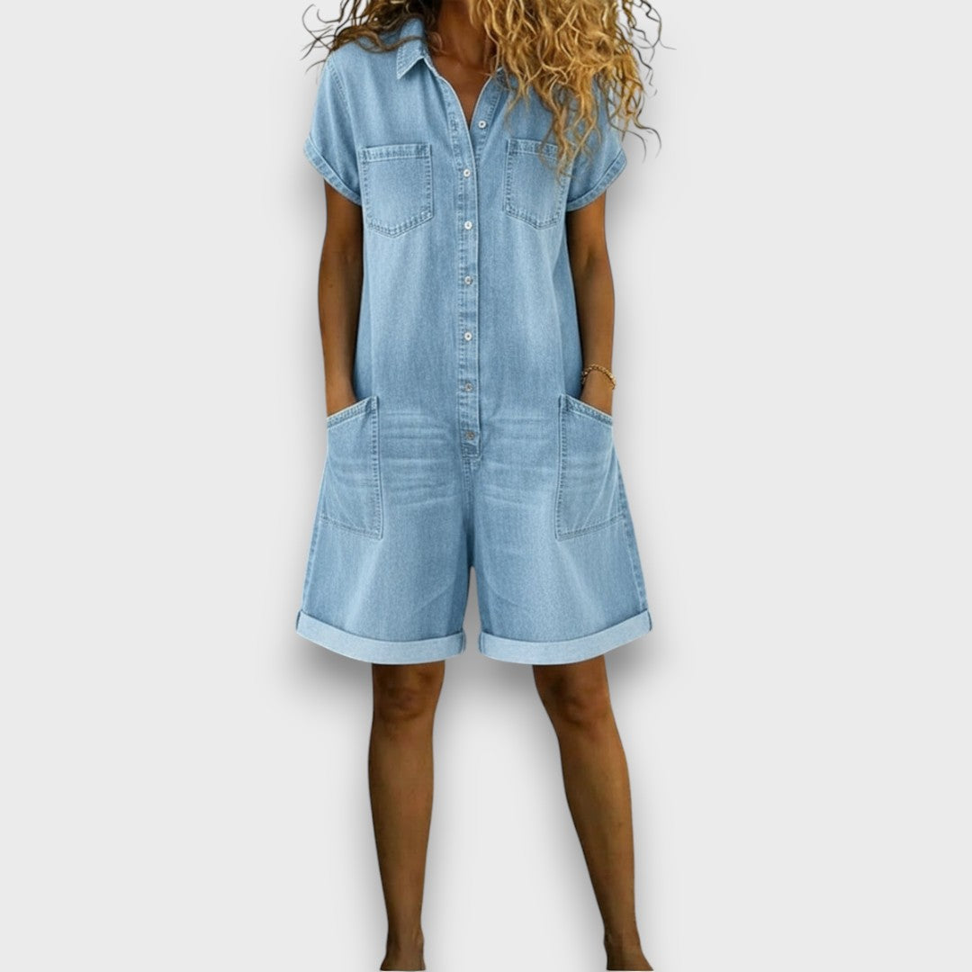 Joan™ | Short Cotton Dungarees with Denim Effect