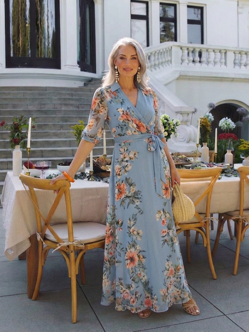 Elowen™ | Elegant Floral Wrap Maxi Dress