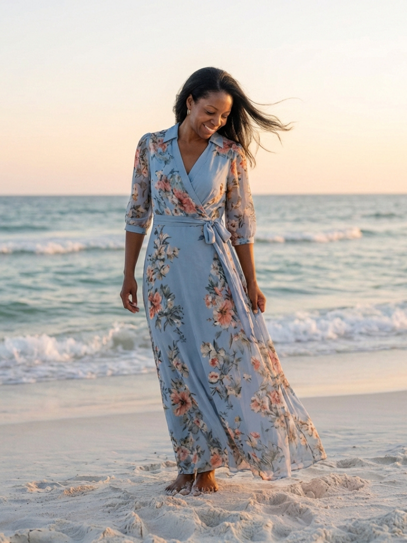 Elowen™ | Elegant Floral Wrap Maxi Dress